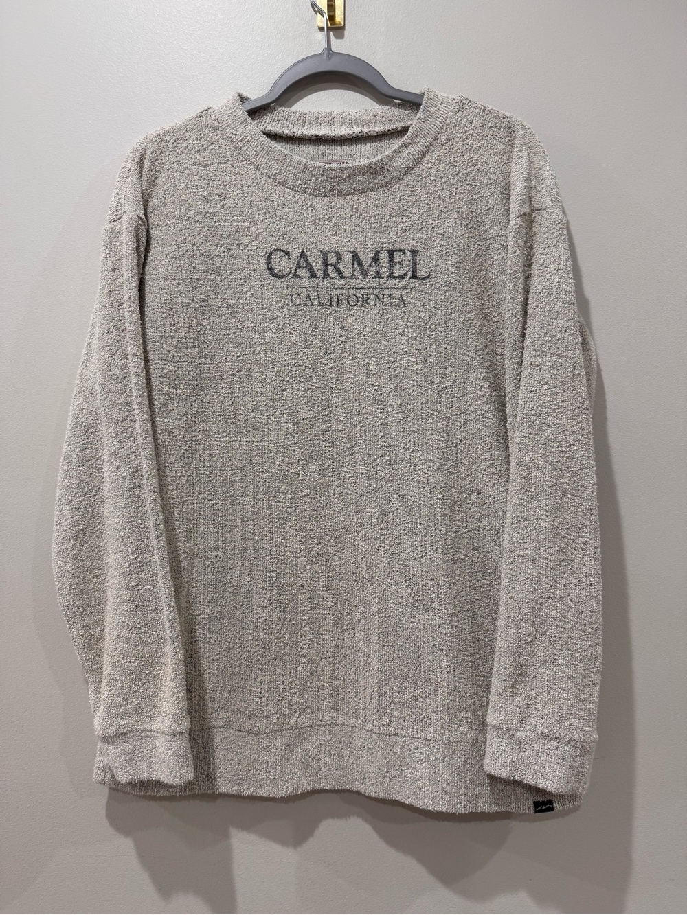 Caramel California Men's Cream Textured Crewneck Sweater with Logo Sz Medium